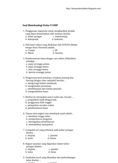 Contoh Soal Bioteknologi Kelas 9 Beserta Jawabannya Jawabanku Id Contoh Soal IPA Kelas 9 Bab 8 Bioteknologi Pangan IPA Kelas IX SMPMTs Semester 2Pembaca Sekolahmuonline berikut ini kami posting kembali untuk Anda khususnya adik-adik yang sedang duduk di kelas 9.