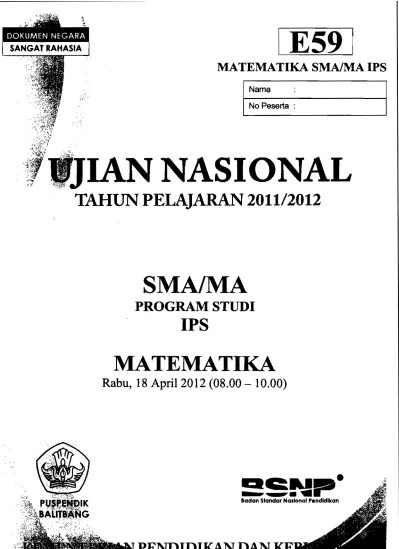 Soal ujian nasional matematika ips sma tahun 2007. Naskah Soal Un Matematika Ips Sma 2010 Paket 18
