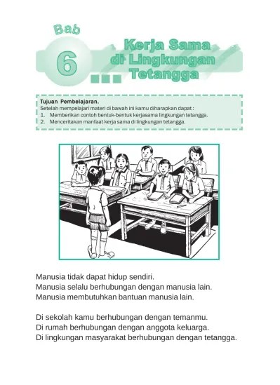 Di rumah dimulai dari lingkungan rumah dengan melibatkan seluruh anggota keluarga; Ips Sd Mi Kelas 2 Bab 6