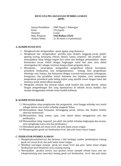 Rpp seni budaya kelas 8 kurikulum 2013 revisi 2020 format 1 lembar. Top Pdf Rpp Seni Budaya Kelas 7 Kurikulum 2013 Revisi 2016 Smp Mts Rpp Tari Vii 2 1 123dok Com