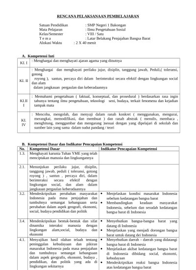 Analisis keterkaitan ki dan kd dengan ipk dan materi pembelajaran k13 revisi ips kelas viii. Rpp Ips Kelas 8 Kurikulum 2013 Revisi 2016 Smp Mts Rpp Ips 8 1