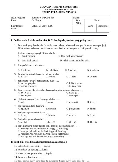 Dalam bahasa indonesia, ada 8 pola dasar kalimat yang bisa . Bank Soal Uts Sd Kelas 1 6 Semua Mata Pelajaran Semester 1