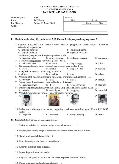 Contoh file soal uts lengkap kelas 1 6 sdmi … Soal Uts Ips Kelas 5 Sd Semester 1