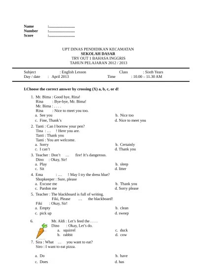 Mulai tahun 2020 atau tahun . Top Pdf Soal Soal Ujian Sekolah Sd Mi Terbaru Bahasa Inggris 123dok Com