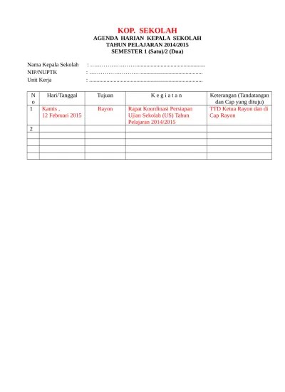 Struktur format agenda harian guru tingkat . Format Agenda Harian Kepala Sekolah