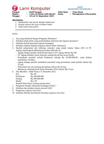 Contoh soal tes masuk pt dan pabrik tahun 2020. Top Pdf Soal Akuntansi Keuangan 1 123dok Com