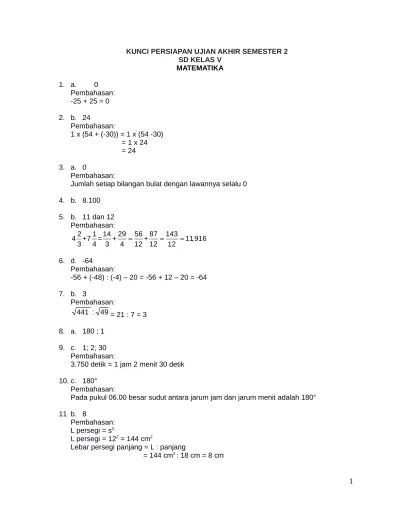 14 by pak sukani soal matematika kelas xii pembahasan soal uas bersama mtk teknik kelas xii des. Top Pdf Soal Matematika Ujian Semester 2 Kelas 5 Versi 2 123dok Com