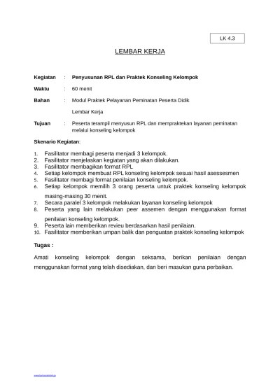 Siswa dapat meningkatkan kemampuan membaca cepat. Top Pdf Lembar Kerja Rpl Konseling Kelompok 123dok Com