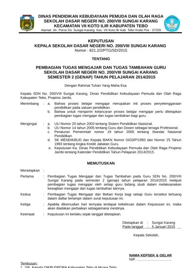 Hasil tes seleksi olimpiade sains nasional (osn) sd tingkat provinsi tahun 2018. Top Pdf Contoh Format Sk Penetapan Siswa Sdn 123dok Com