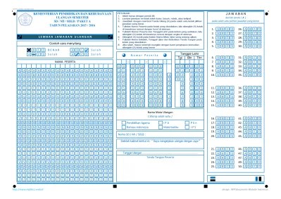 Contoh format ljk diatas bisa digunakan untuk ujian maupun latihan mengisi ljk sebagai simulasi latihan un baik di jenjang sd, smp, sma, smk sederajat. Ljk Sd Tahun 2015 2016 Versi Ujian Mpfdocuments Website Indonesia