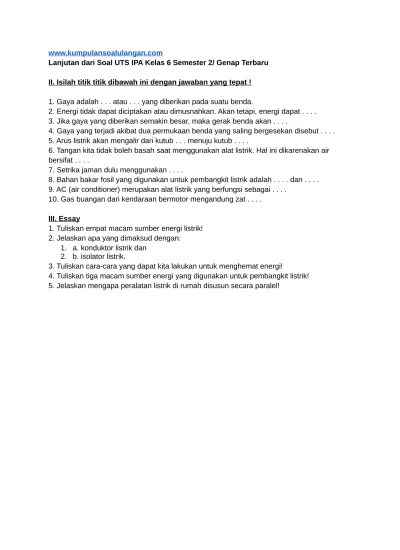 Pdf kisi kisi uts ipa kelas 2 sd sem 2 ridwan rijul. Soal Uts Ipa Kelas 6 Semester 2