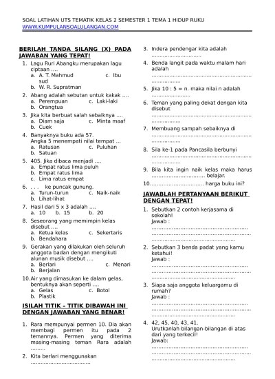 Pat/ukk kelas 4 sd beserta kunci jawabannya tema 6, tema 7, tema 8, . Top Pdf Soal Ukk Tematik Kelas 4 Tema 7 K 13 123dok Com