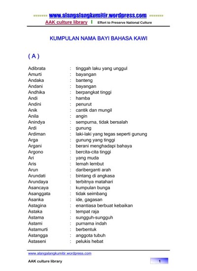 Bahasa sansekerta atau sanskrit adalah bahasa kuno yang mengilhami terbentuknya beberapa bahasa daerah di nusantara, termasuk bahasa jawa dan bahasa indonesia. Kumpulan Nama Bayi Bahasa Kawi