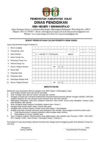 Demikian surat pernyataan kebenaran dan keabsahan data ini kami buat untuk digunakan secara. Top Pdf Surat Perjanjian Wali Dan Sekolah 123dok Com