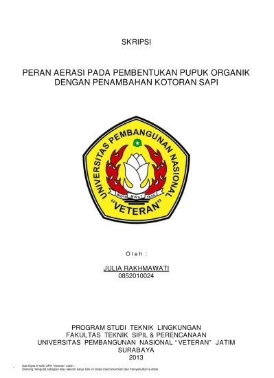 Top PDF PERAN AERASI PADA PEMBENTUKAN PUPUK ORGANIK DENGAN PENAMBAHAN  KOTORAN SAPI. - 123dok.com