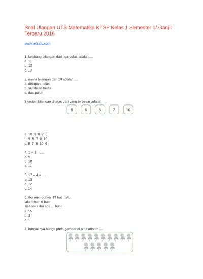 Contoh soal matematika kelas 7 semester 1 dan 2 2019. Top Pdf Soal Uts Matematika Kelas 7 Smp Semester 1 Terbaru 123dok Com