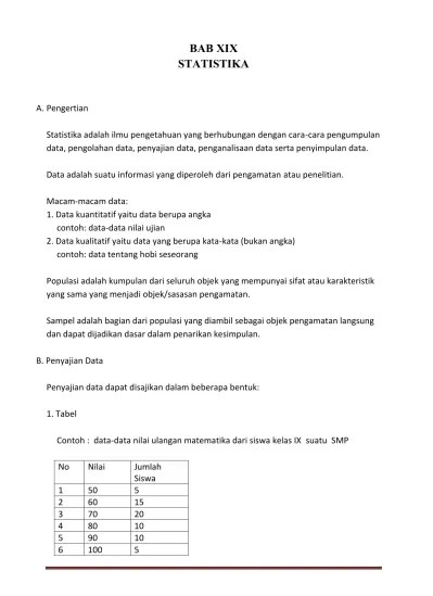Tujuan yang ingin dicapai dari penelitian dan pengembangan ini adalah untuk mengembangkan modul matematika pada materi statistika yang valid, praktis dan . Rangkuman Matematika Kelas 7 8 Dan 9 Smp Bab Xix Statistika