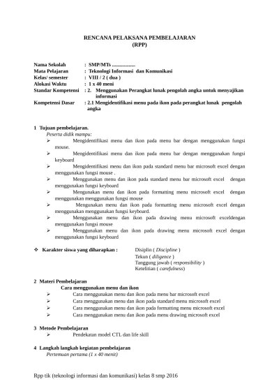 Pin di download rpp silabus sd ktsp terbaru kelas 1 2 3 4 5 6 . Top Pdf Rpp Tik Kelas 8 Smp Mts Doc 2016 Semester 1 2 Terbaru Ktsp Rpp Tik Kelas 8 2 123dok Com