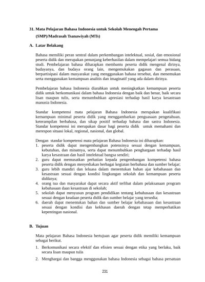 Kelebihan buku paket bse adalah buku yang dapat dibaca melalui media online atau offline dengan. Top Pdf Kurikulum Ktsp K 2006 Standar Isi 31 Bhs Ind Smp Mts 123dok Com