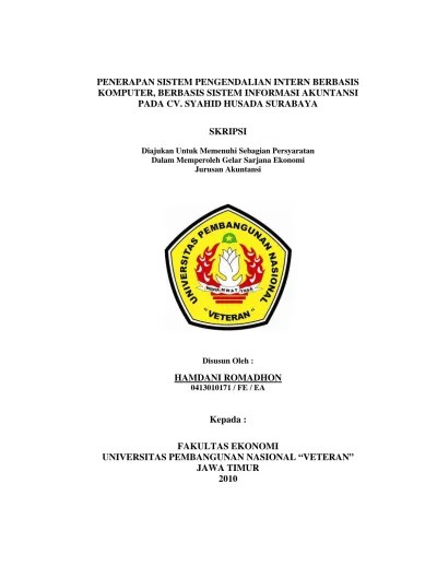 Perusahaan dagang tanpa persediaan tidak dapat melakukan kegiatan usahanya yaitu penjualan dan pembelian. Top Pdf Penerapan Sistem Pengendalian Intern Berbasis Komputer Berbasis Sistem Informasi Akuntansi Pada Cv Syahid Husada Surabaya 123dok Com