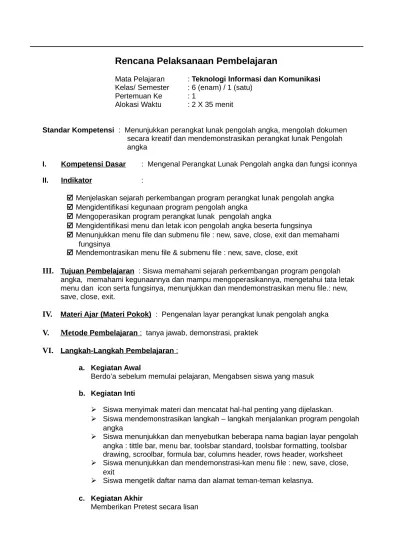 Untuk saat ini, pembuatan rpp bagi guru cukup satu lembar saja. Rpp Tik Sd Kelas 4 6 Rpp Tik Sd 4 6 Ktsp Zip Ed 1321 Times 318 Kb