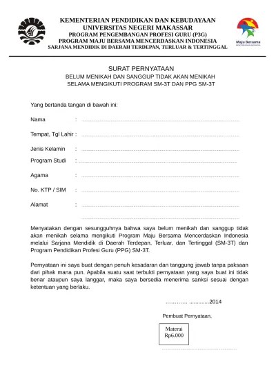 Saya yang bertanda tangan di bawah ini : Top Pdf Surat Pernyataan Belum Menikah 123dok Com
