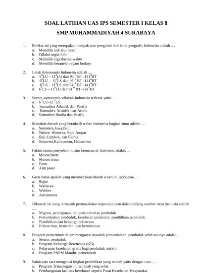 Jangan kawatir bahwa contoh latihan soal ini juga di lengkapi dengan kunci . Top Pdf Soal Uas Ips Kelas 8 Smp Mtssemester 1 Ganjil Soal 1 123dok Com