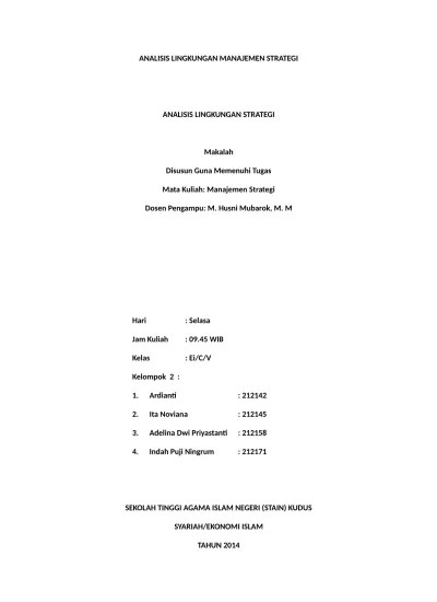 Strategi di tingkat operasional akan . Contoh Makalah Analisis Swot Analisis Lingkungan Manajemen Strategi