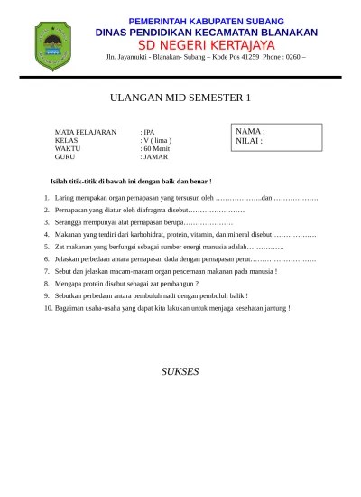 Simak video bupati cianjur temukan siswa kelas 4 sd belum bisa baca. Top Pdf Soal Siap Uts Kelas 5 Semester 1 Lengkap Semua Mapel 123dok Com