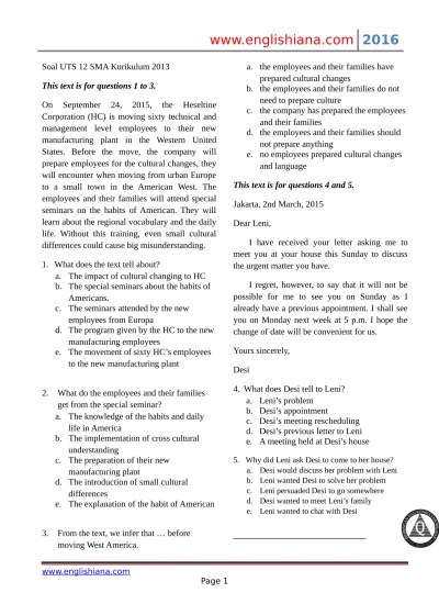 Soal Bing 12 K13 Englishiana Bacalah paragraf berikut dengan seksama.