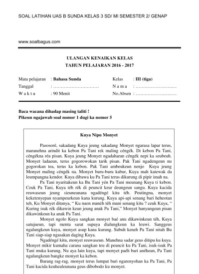 Tangtosna ieu soal tos diluyukeun sareng bahan ajar di tingkat sd. Top Pdf Soal Ukk Bahasa Sunda Kelas 2 123dok Com