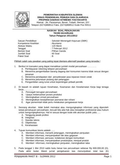 15.02.2012 · soal ujian nasional (un)tahun pelajaran 2010/ 2011 mata pelajaran : Top Pdf Soal Ujian Teori Kejuruan 1 123dok Com