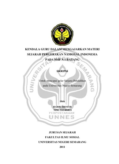 Penerapan enrichment model renzulli sebagai upaya meningkatkan keaktifan siswa dalam pembelajaran sejarah (penelitian tindakan kelas di kelas xi ips 4 sma . Kendala Guru Dalam Mengajarkan Materi Sejarah Pergerakan Nasional Indonesia Pada Smp N 1 Batang