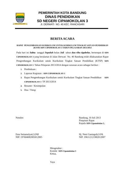 1) materi / topik : Berita Acara Rapat Pengembangan Kurikulum Ktsp 2010 2011