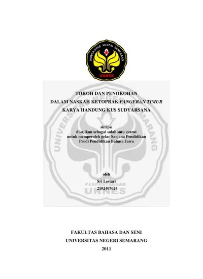 Legenda kota kudus bahasa jawa, baca disini. Tokoh Dan Penokohan Dalam Naskah Ketoprak Pangeran Timur Karya Handung Kus Sudyarsana