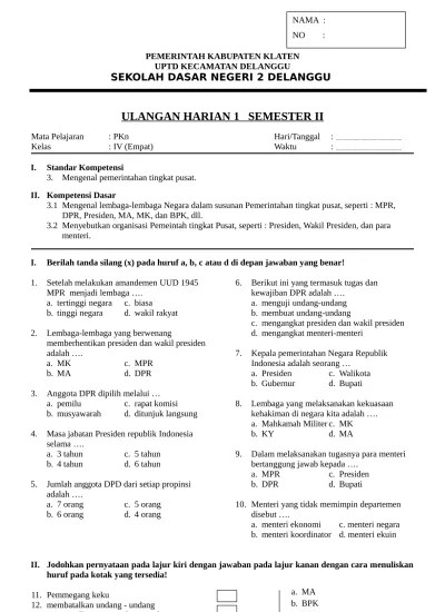 Semoga bermanfaat untuk kita semua. Top Pdf Soal Latihan Untuk Kelas 4 Sd Uh 1 Pkn Kelas Iv 123dok Com
