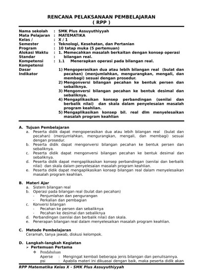 Rpp mgmp matematika smk blora 2021/2022. Rpp Matematika Smk Kelas X
