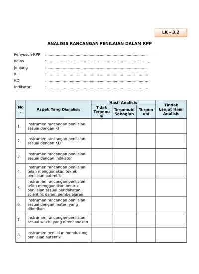 7b rubrik penilaian projek skor kriteria 4 • menunjukkan keakuratan rpp matematika. Lembar Kerja Analisis Buku Rpp Dll Lembar Kerja 3 2 Penilaian Autentik