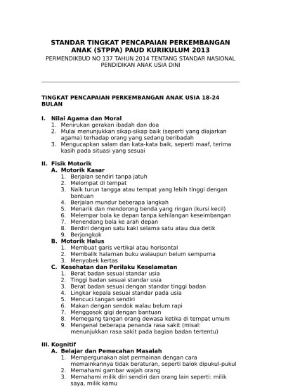 1) dokumen pencapaian perkembangan anak berdasarkan atas 6 (enam) aspek lingkup perkembangan. 09 Stppa Usia 4 5 Tahun Paud