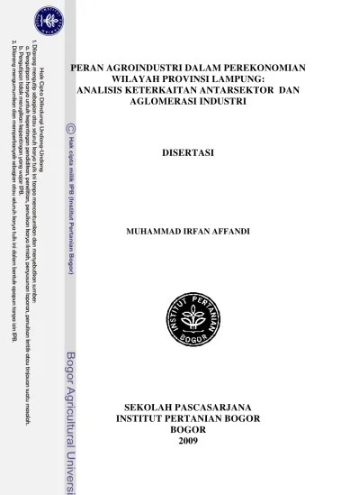 Peran agroindustri dalam perekonomian wilayah Provinsi Lampung: analisis  keterkaitan antarsektor dan aglomerasi industri