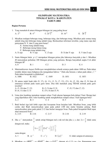 Misalkan 1 x = 1, 2 x = 3, 3 x = 5, 4 x = 8, dan 5. Soal Osk Osp Osn Sma 2002 2013