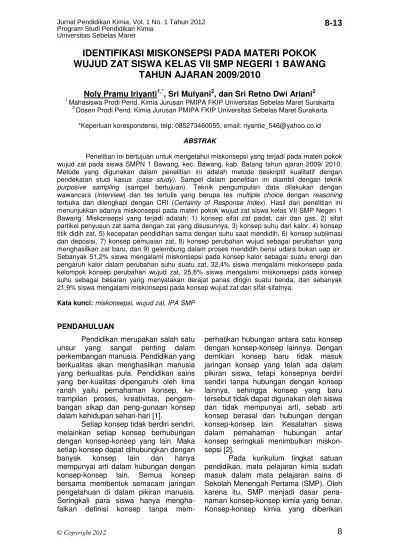 Teori partikel zat dan perubahan wujud zat. Identifikasi Miskonsepsi Pada Materi Pokok Wujud Zat Siswa Kelas Vii Smp Negeri 1 Bawang Tahun Ajaran 2009 2010