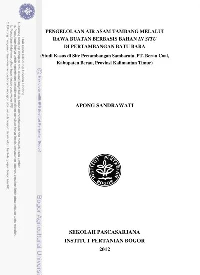(studi kasus pengelolaan air asam tambang (acid mining drainage) di pt. Pengelolaan Air Asam Tambang Melalui Rawa Buatan Berbasis Bahan In Situ Di Pertambangan Batu Bara