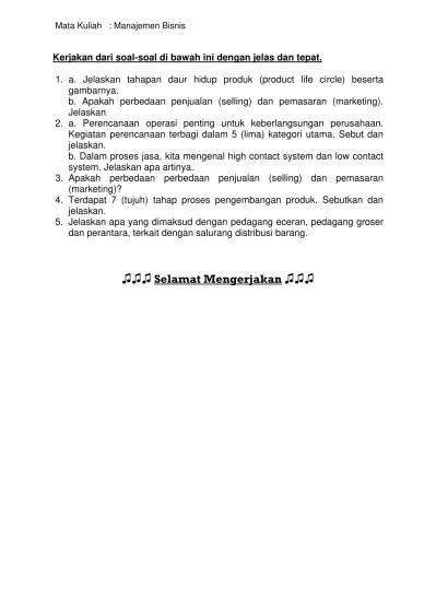 soal bahasa indonesia kelas 4 semester 1 2 dan jawabannya. Teknik Informatika Soal Uas Manajemen Bisnis 0001