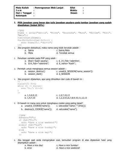 Buatlah source code untuk menampilkan saya mengerjakan ujian ini dengan jujur menggunakan . Sistem Informasi Soal Uas Pemrograman Web Dasar