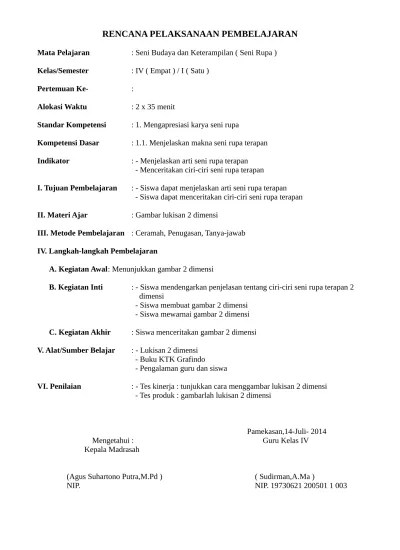 Dapatkan rpp ktsp sd kelas 5 semester 1 dan 2 terbaru tahun 2017 ok baiklah, berdasarkan beberapa paragraf pemaparan di atas sebaiknya kami bagikan rpp ktsp khusus untuk kelas 5 sekolah dasar (sd) dilengkapi dengan beberapa perangkat lainnya seperti program semester, program tahunan, kriteria ketuntasan minimal (kkm) dan silabus sebagai acuan dalam pengembangan perangkat pembelajaran yang. Top Pdf 6 Rpp Sbk Kelas Iv Smt I 123dok Com