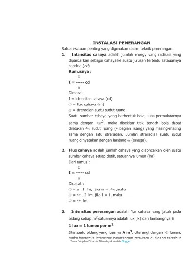 (illumination) dalam satuan lux (lx). Bahan Ajar Intensitas Penerangan