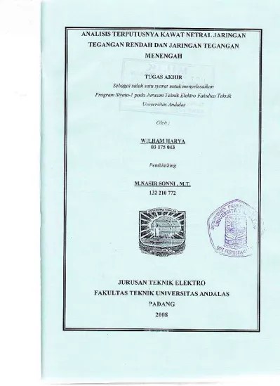 ANALISIS TERPUTUSNYA KAWAT NETRAL JARINGAN TEGANGAN RENDAH DAN JARINGAN  TEGANGAN MENENGAH.