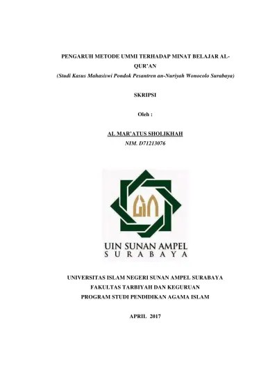 Metode ummi | doa pembuka belajar ummi. Pengaruh Metode Ummi Terhadap Minat Belajar Al Qur An Studi Kasus Mahasiswi Pondok Pesantren An Nuriyah Wonocolo Surabaya