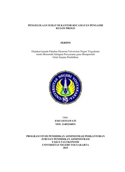 PENGELOLAAN SURAT DI KANTOR KECAMATAN PENGASIH KULON PROGO.